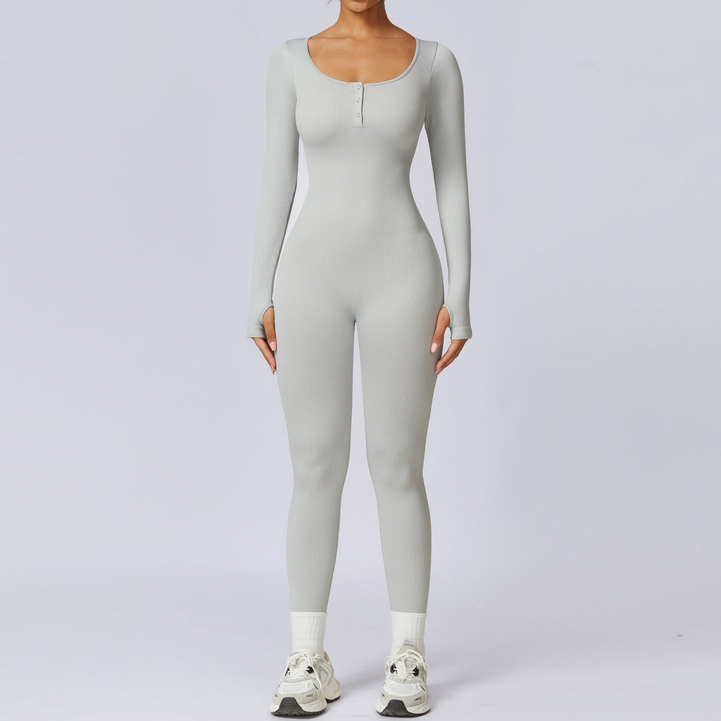 Buttoned Snatched Scoop Jumpsuit Light grey
