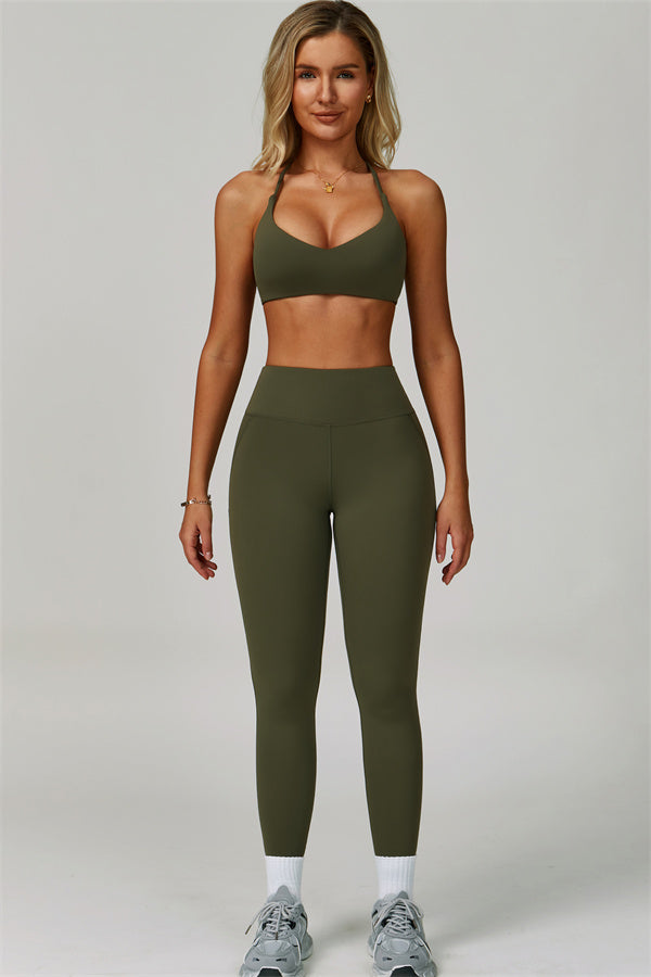 The Bold Cross Back Sports Bra Leggings 2-Piece Set Woodland