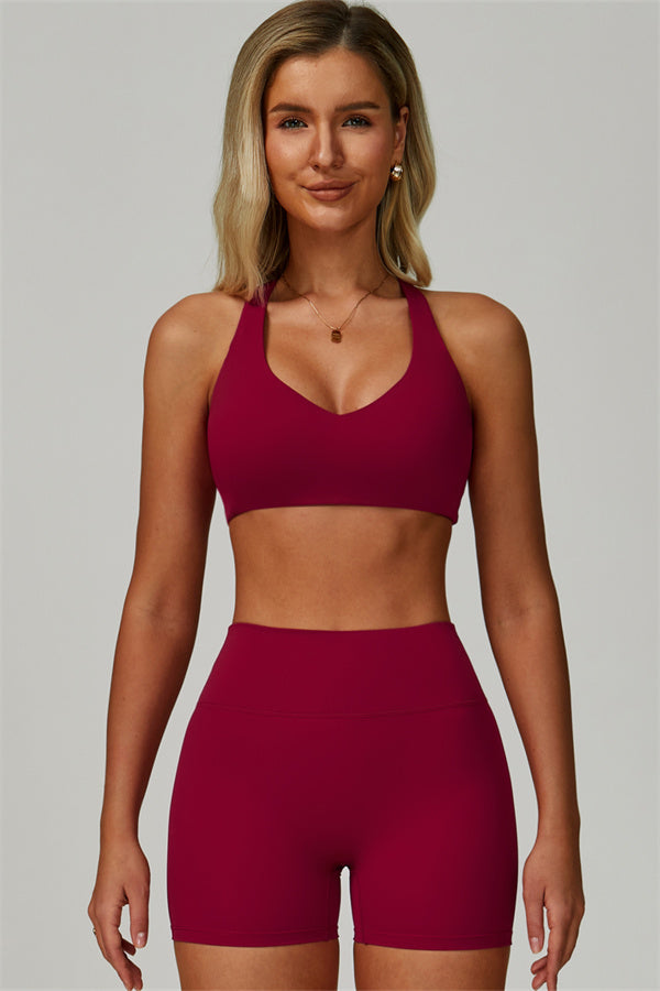 The Seraphine Sports Bra Shorts 2-Piece Set Red Berry