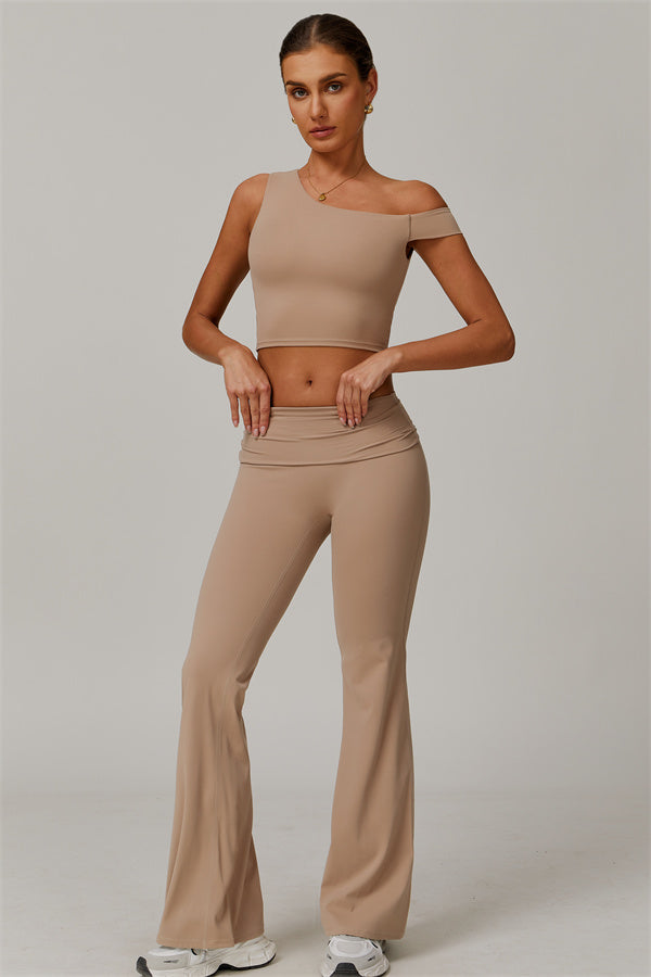 The Pearl Crop Top Flared Leggings 2-Piece Set Nude