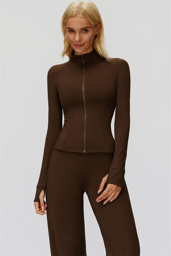 The FemmeFit Zip Jacket Straight Leg Pants 2-Piece Set Bistre