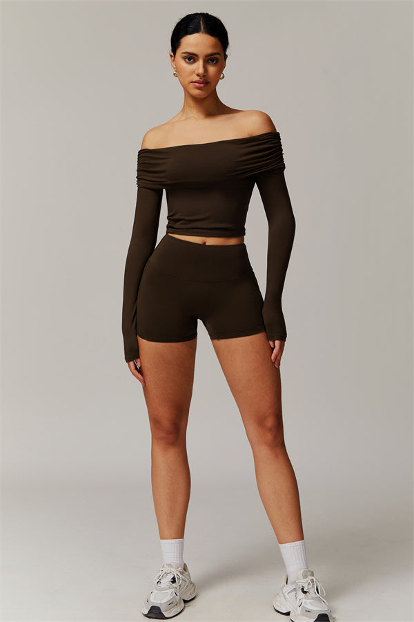 The Luxe Ruched Long Sleeve Off-Shoulder Top Shorts 2-Piece Set