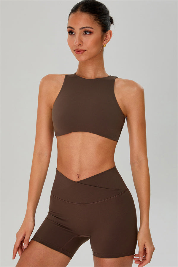 The Jewel Crop Top Crossover Shorts 2-Piece Set Taupe