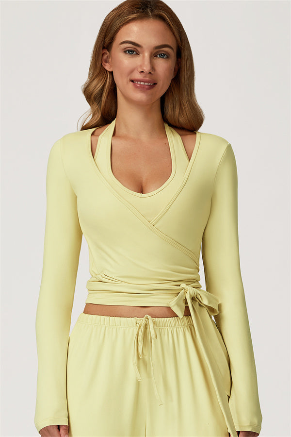 The Sprint Long Sleeve Crop Top Yellow Tan
