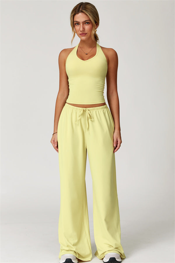 The Sprint Halter Tank Top Sweatpants 2-Piece Set Yellow Tan