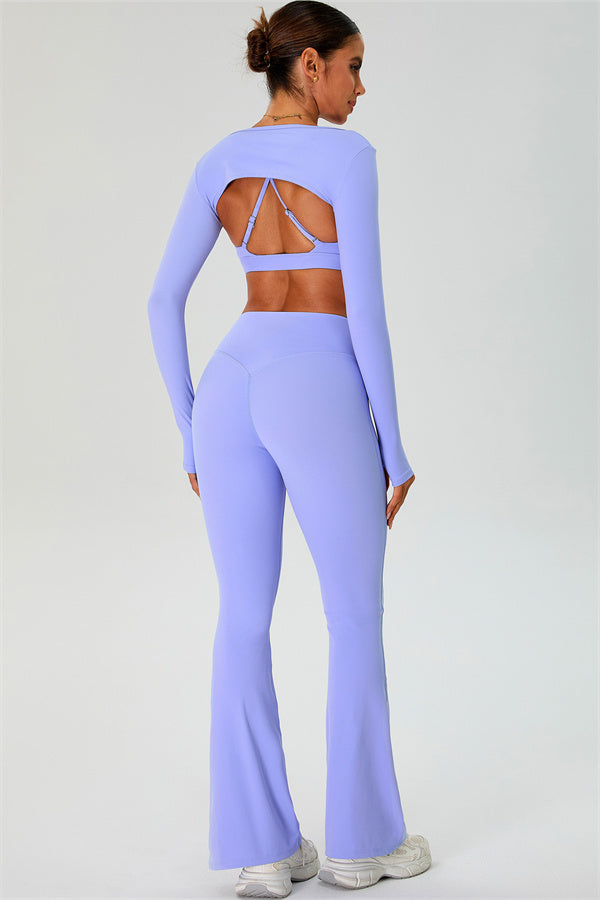 The Ember Sports Bra Crop Top Flared Leggings 3-Piece Set