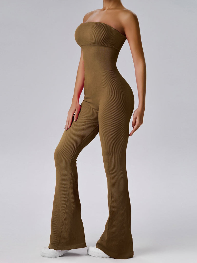 Tube Snatched Flared Jumpsuit Brown