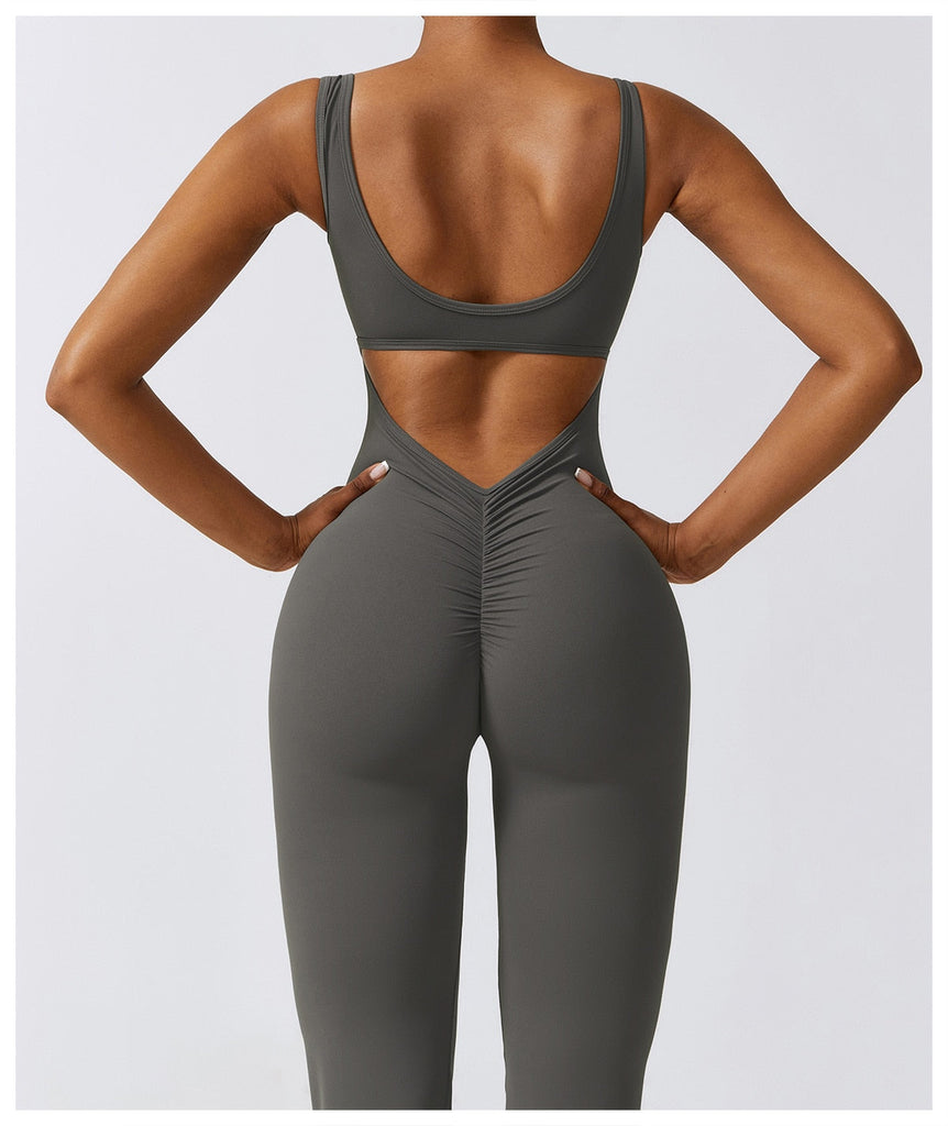 Scrunch V Back Flared Jumpsuit