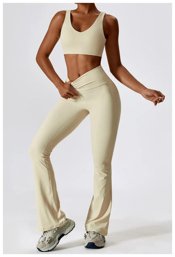 Daisy V Crop Top & Flared Set Cream