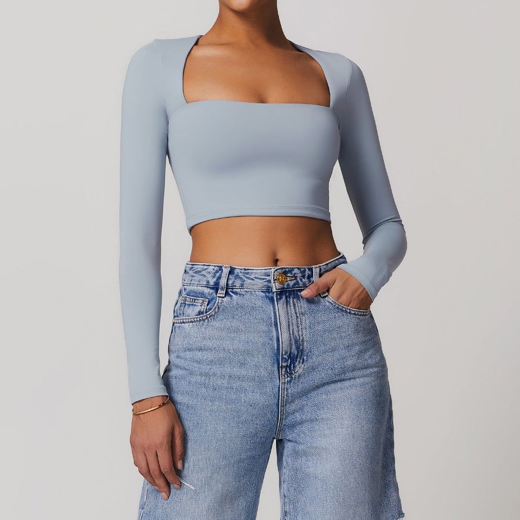 Amy Square Cut Longsleeve Top Blue-grey