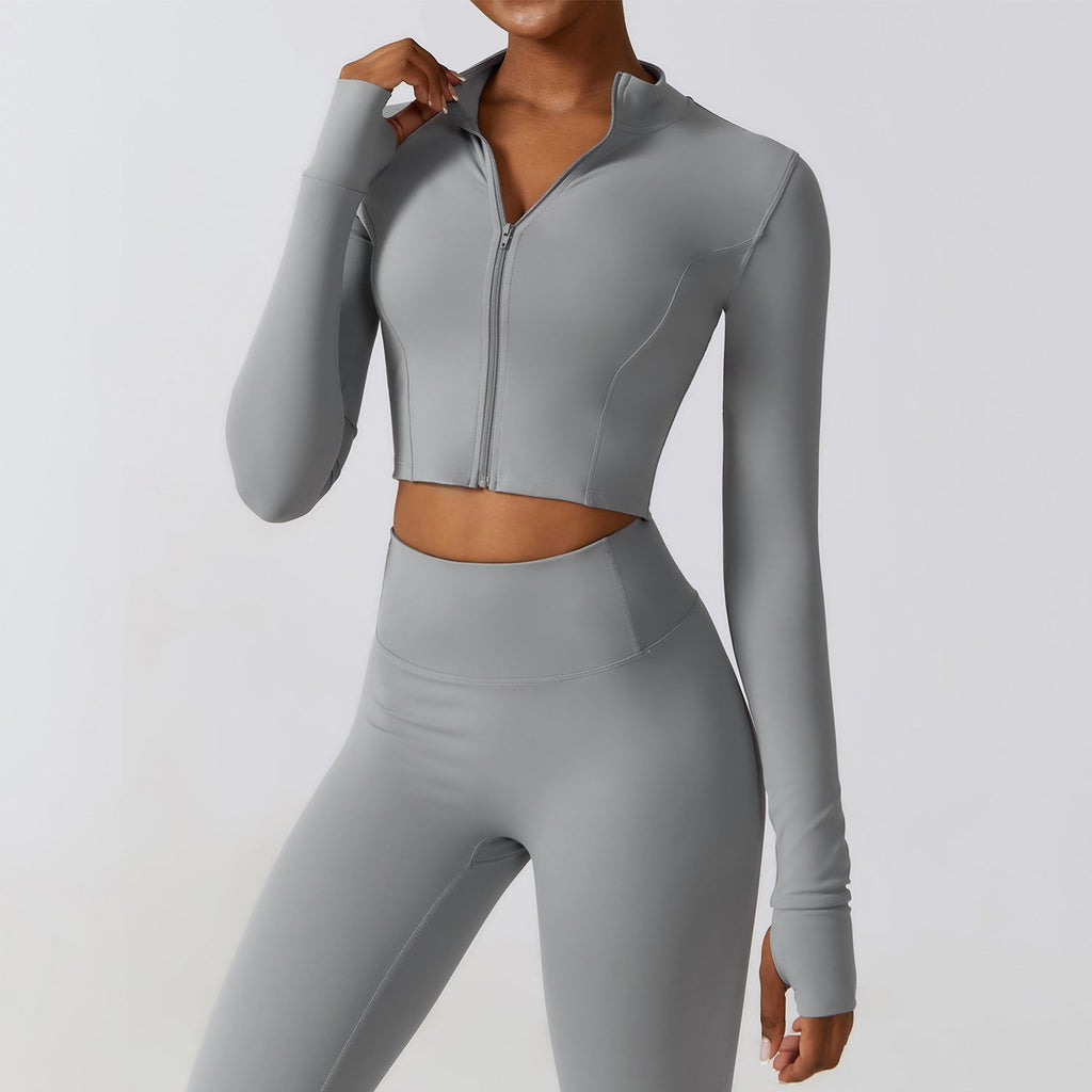 Thea Zip Longsleeve Top Light grey