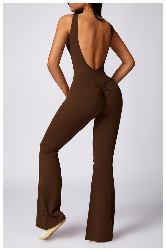 Jewel Scrunch Flared Jumpsuit Brown