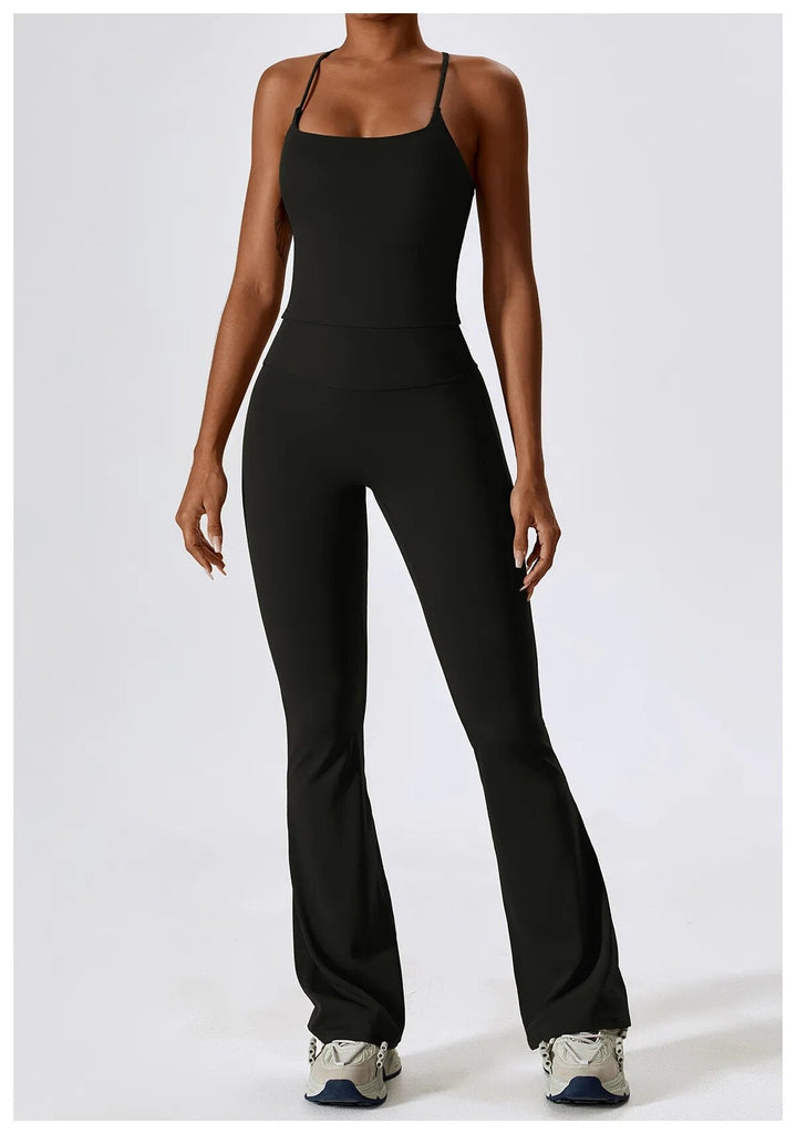 Daisy Tank Top & Flared Set Black