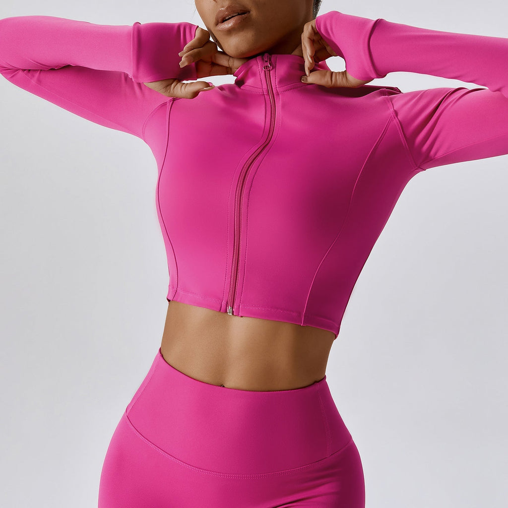 Thea Zip Longsleeve Top Hot pink