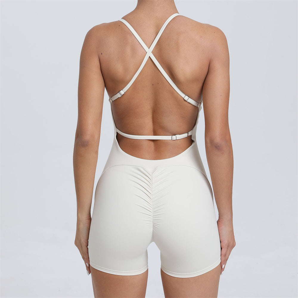 Power Backless Sculpt Romper Ivory