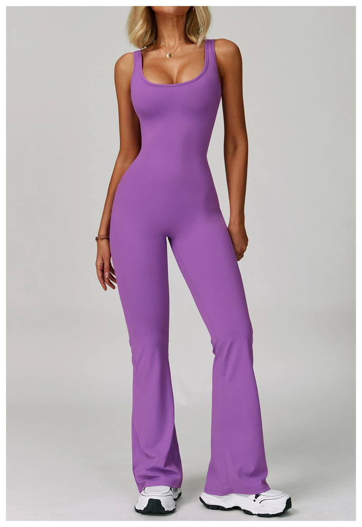 Scrunch Back Flared Jumpsuit Purple