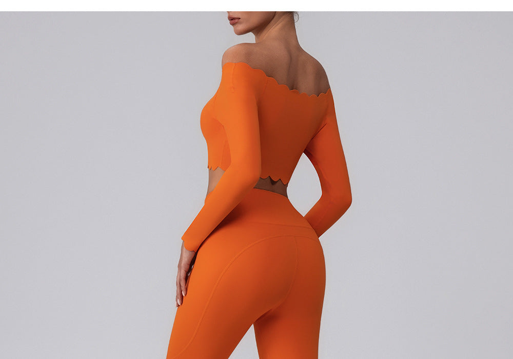Scallop Off Shoulder Longsleeve Top & Leggings Set