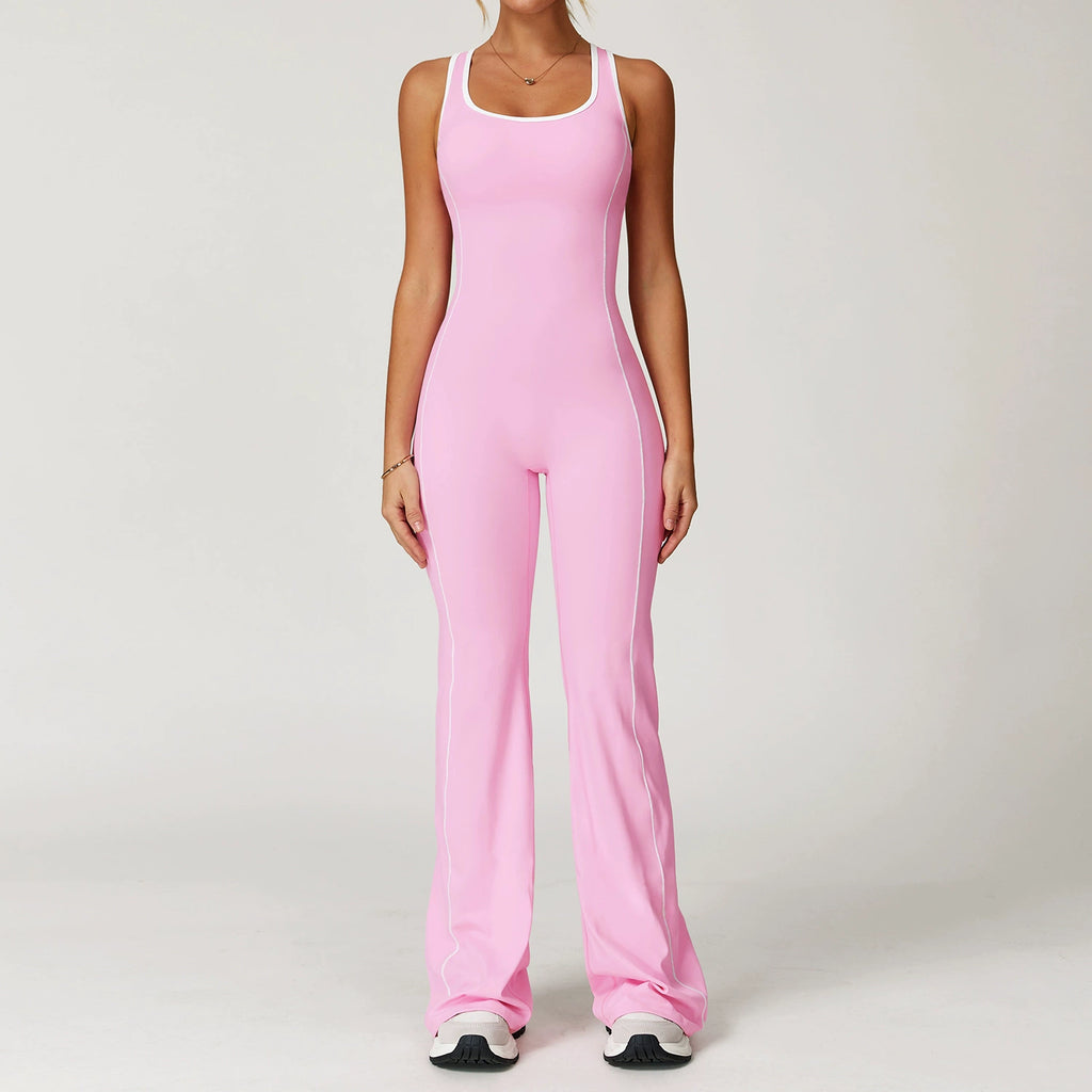 Martha Contrast Flared Jumpsuit Bubblegum