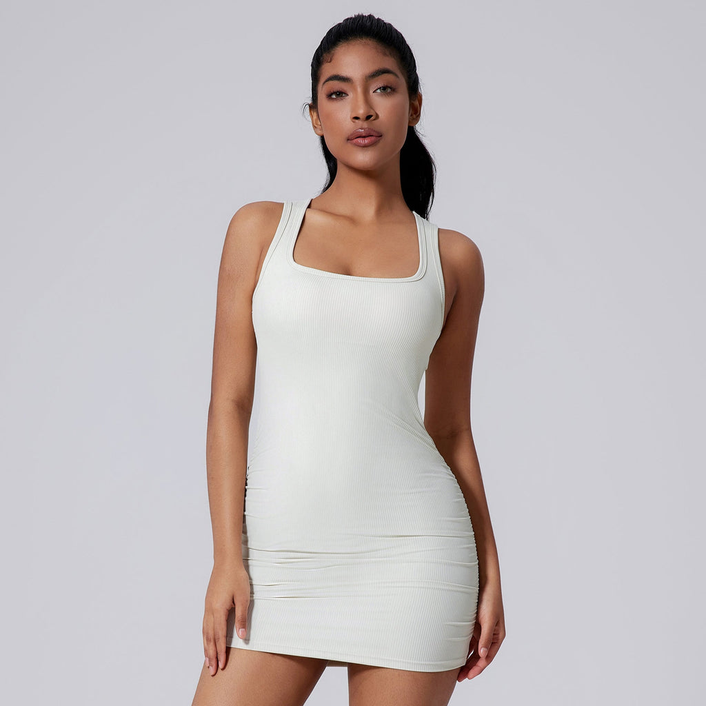 Lima Ruched Ribbed Dress Ivory