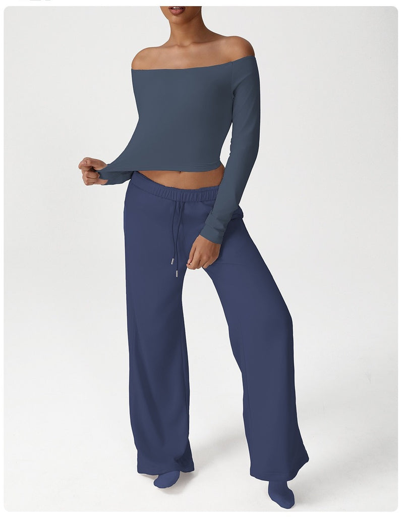 Kim Off Shoulder Longsleeve Top & Flared Set Deep blue