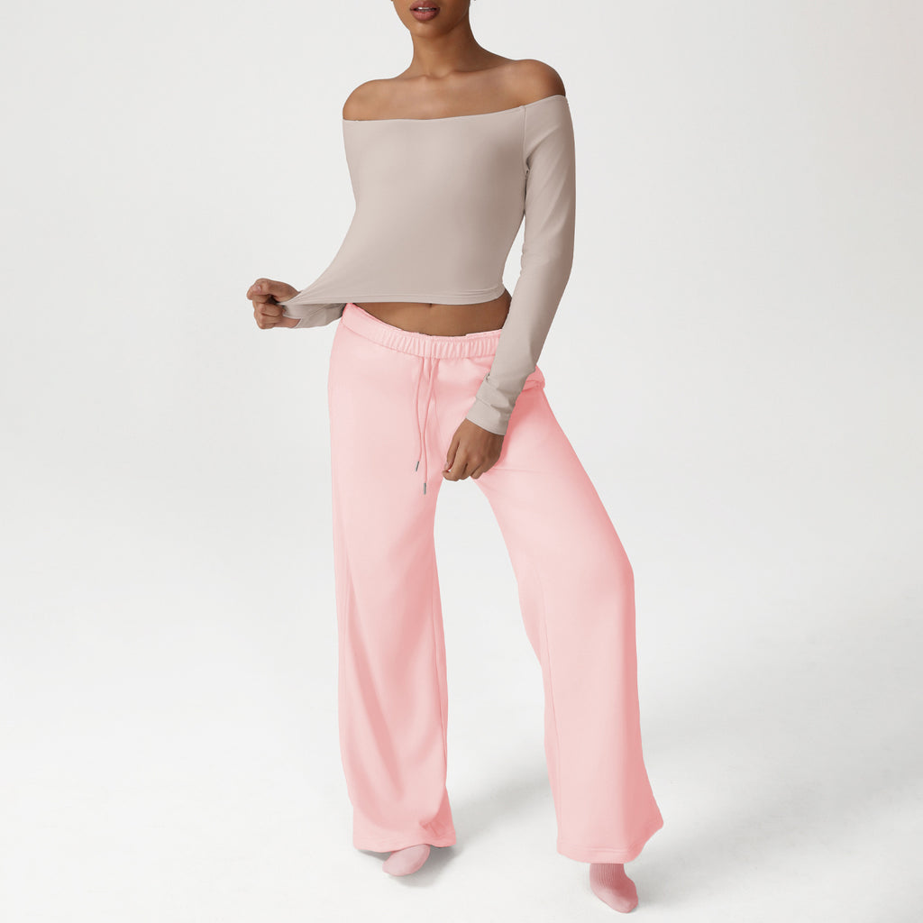 Kim Off Shoulder Longsleeve Top & Flared Set Blush