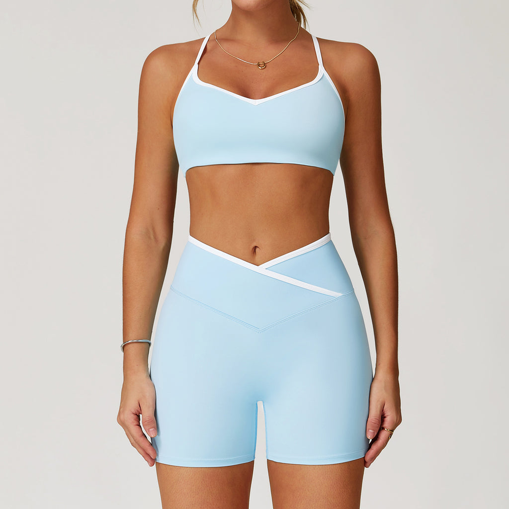 Aiko Wave Bra Top & Shorts Set Light blue