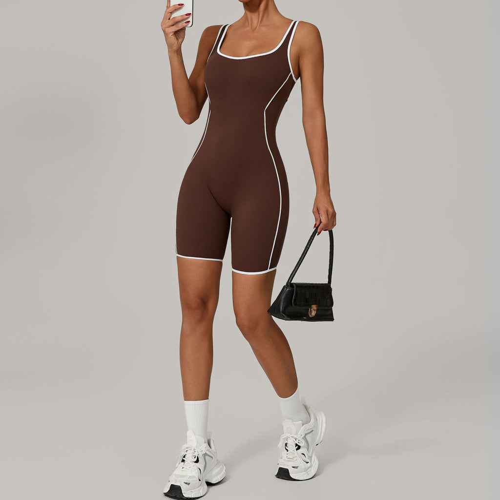 Martha Contrast Tank Romper Brown