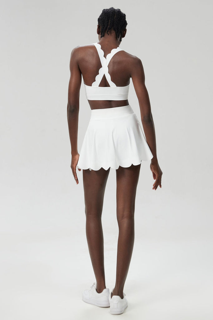 Scallop Cut Square Neck Top & Skort Set