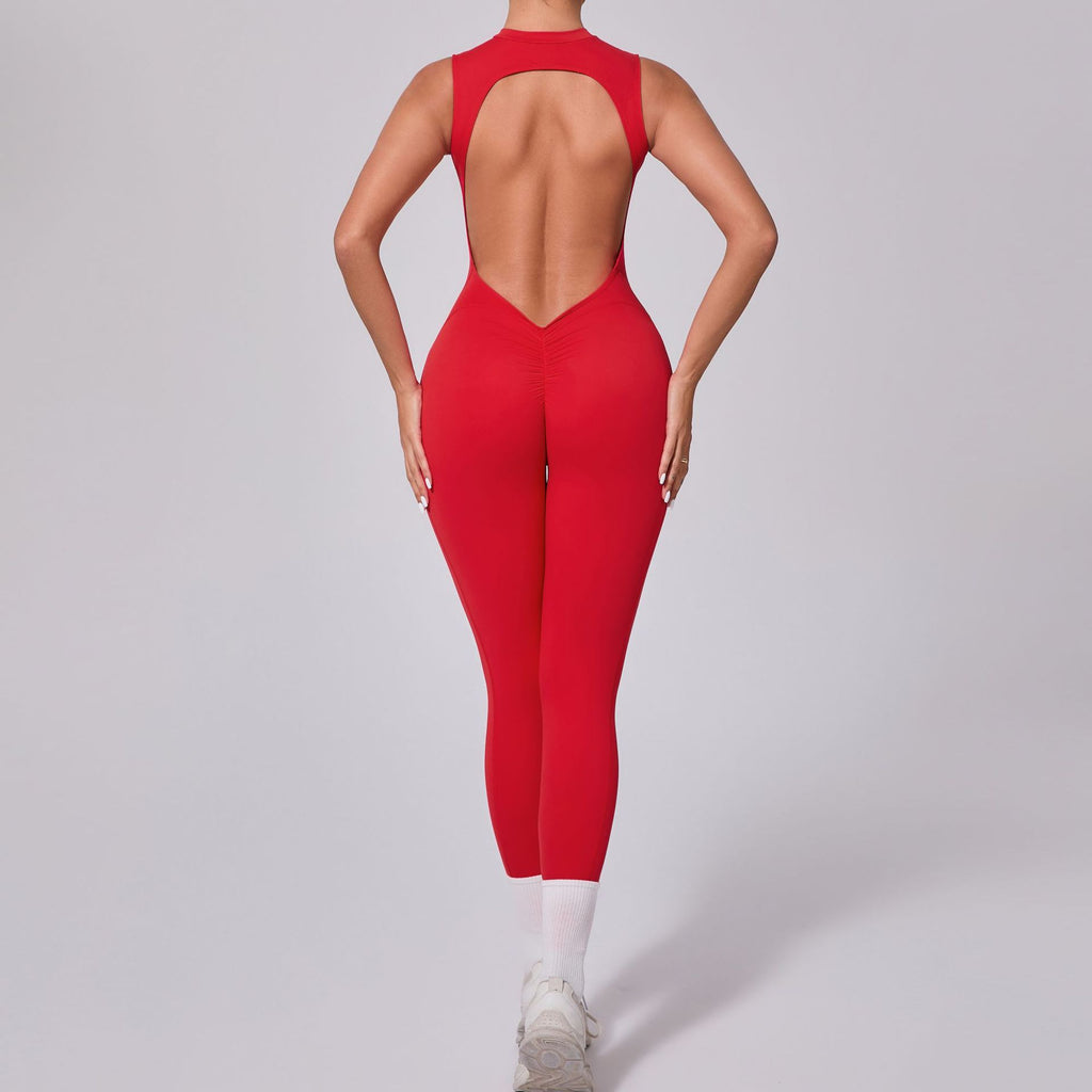 Athena Sculpt Backless Jumpsuit Red