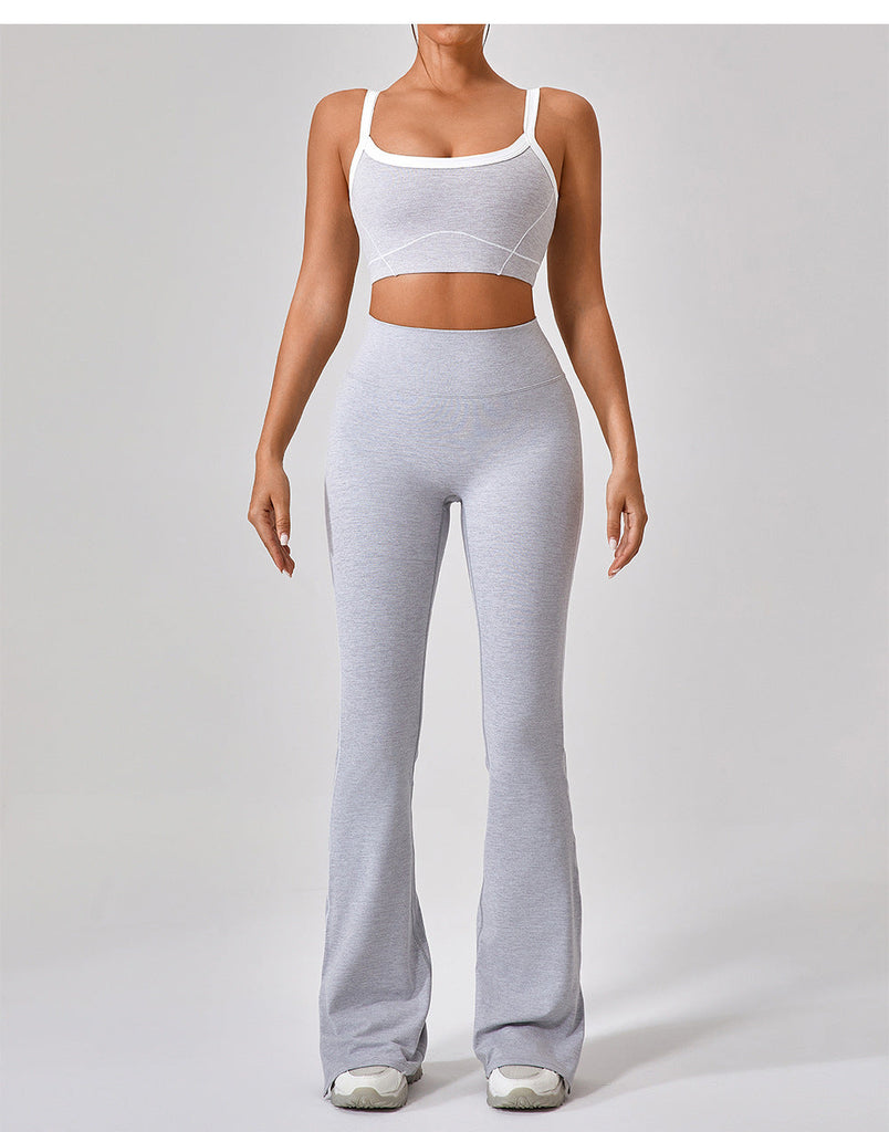 Celeste Panel Crop Top & Flared Set Light grey