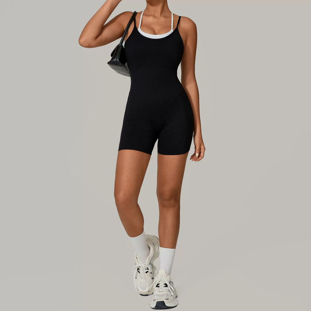 Lucky Label Contrology Double Strap Romper Black