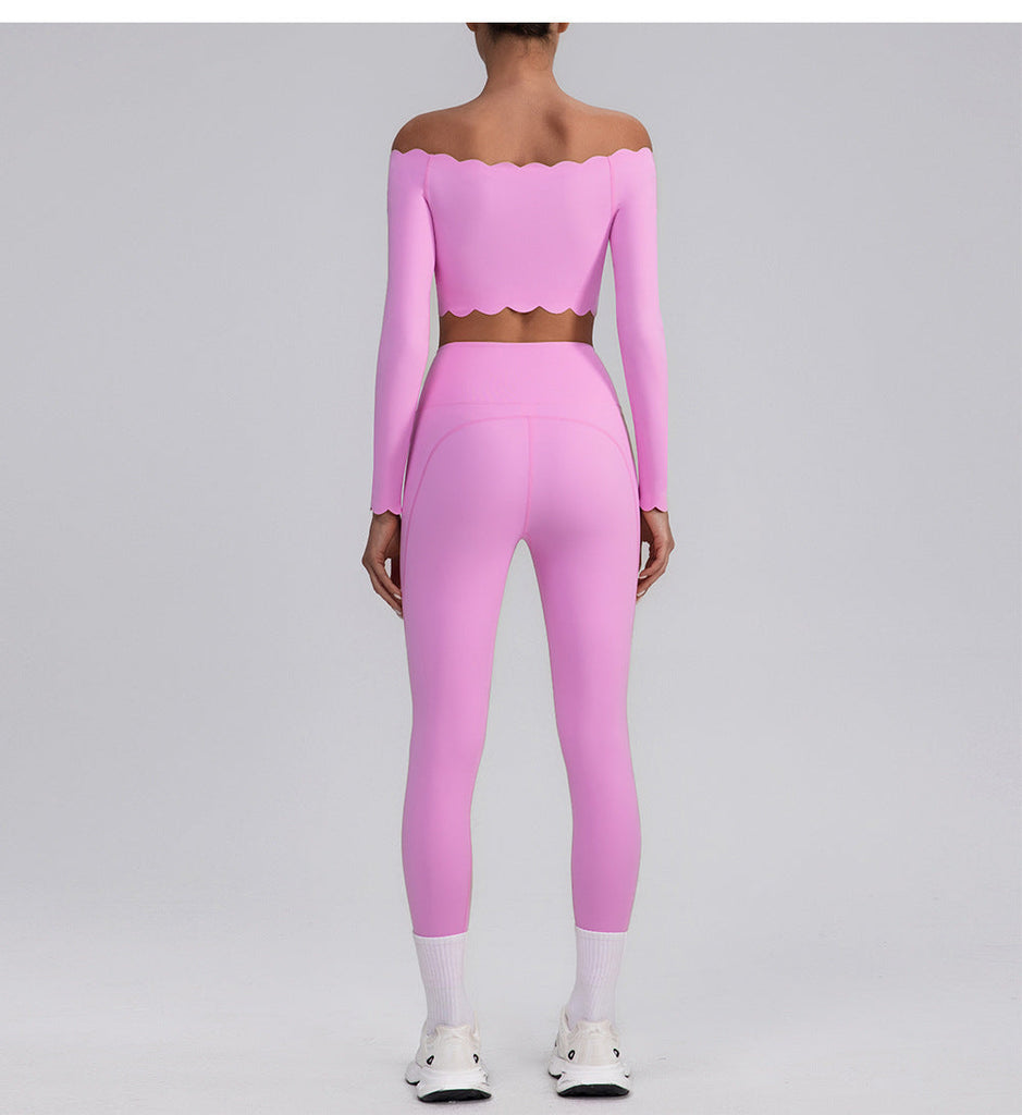 Scallop Off Shoulder Longsleeve Top & Leggings Set