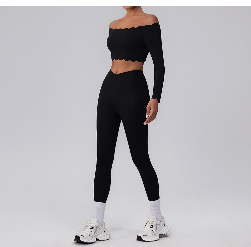 Scallop Off Shoulder Longsleeve Top & Leggings Set