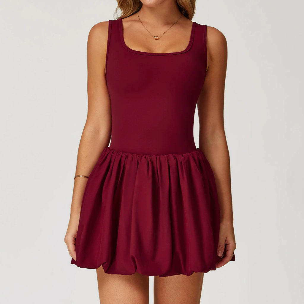 Puff Bell Skort Dress Wine