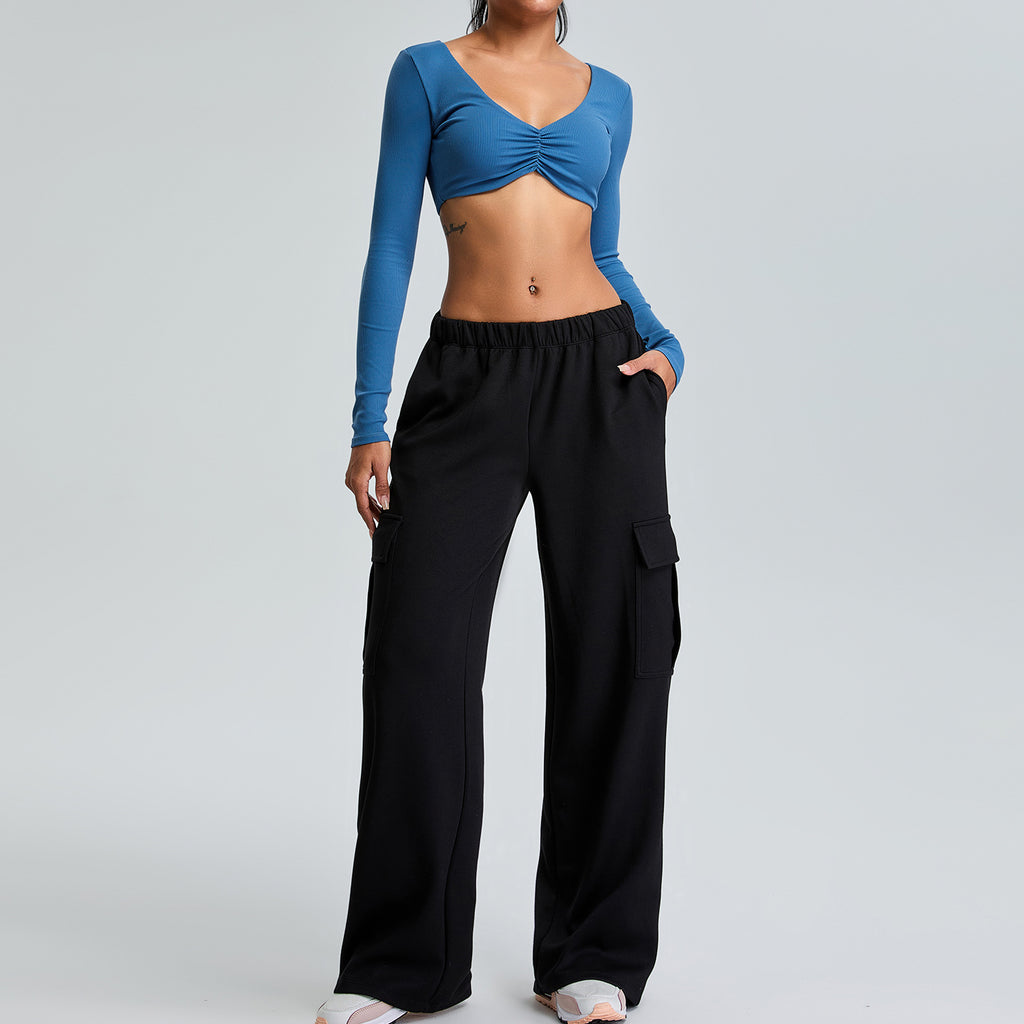 Annora Ruched Longsleeve Top & Trousers Set Denim