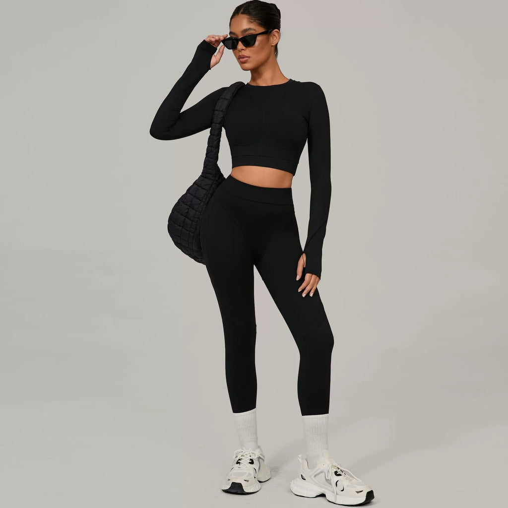 Lucky Label Contrology Longsleeve Top & Leggings Set Black