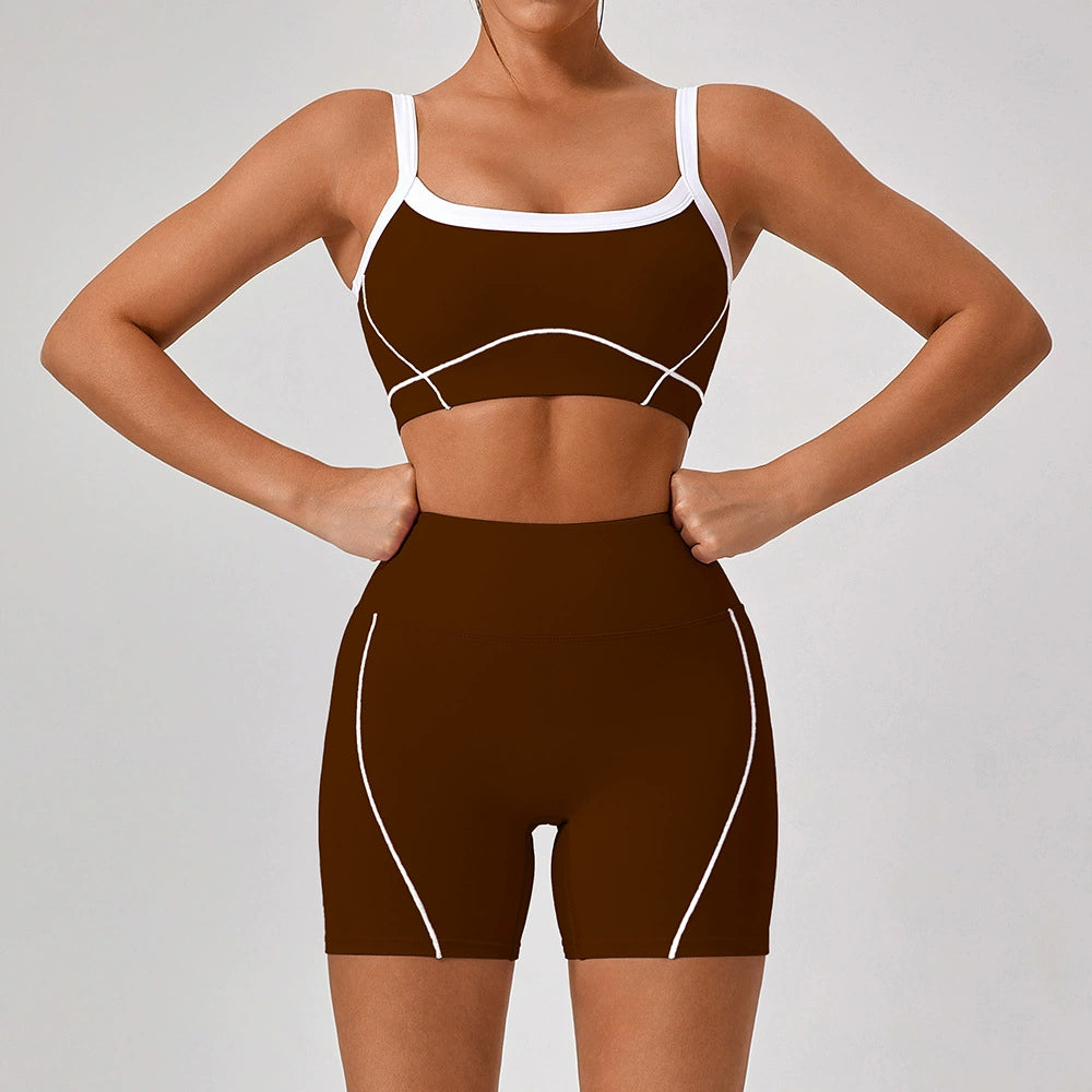 Celeste Panel Crop Top & Shorts Set Brown