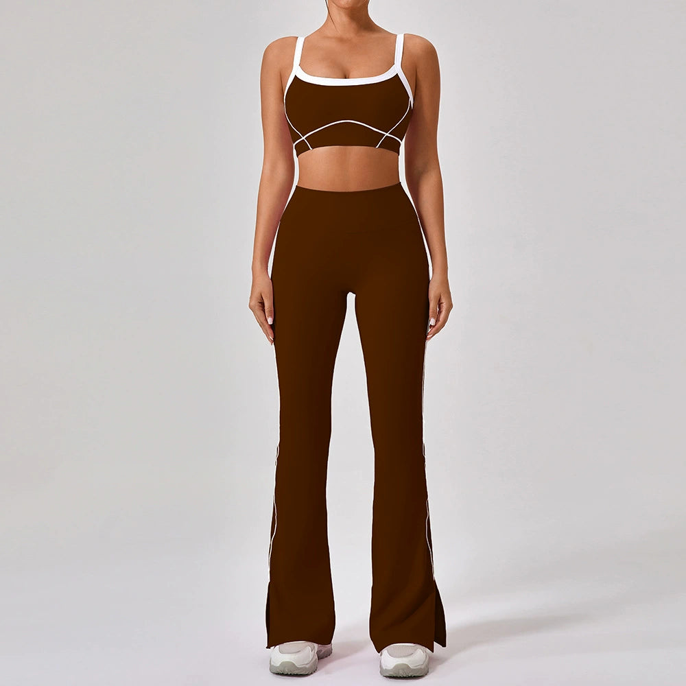 Celeste Panel Crop Top & Flared Set Brown