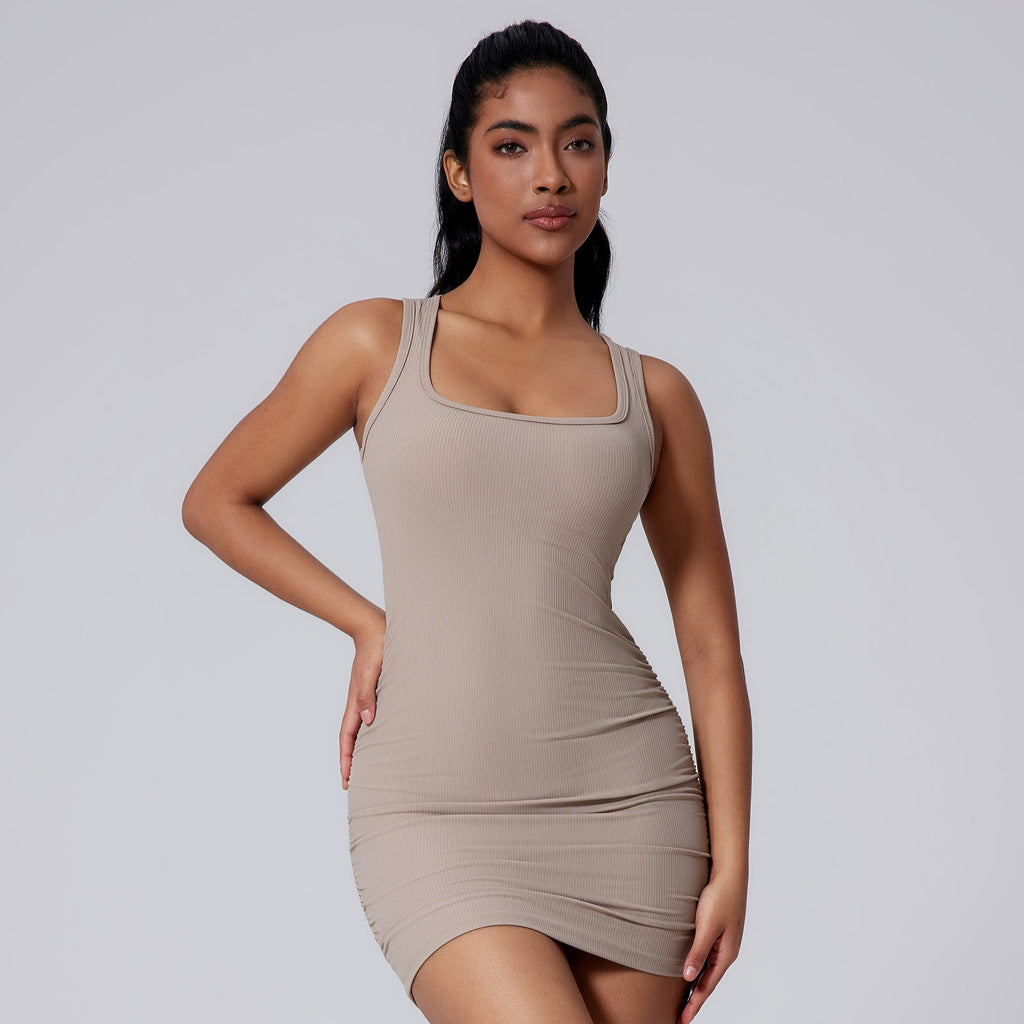 Lima Ruched Ribbed Dress Stone