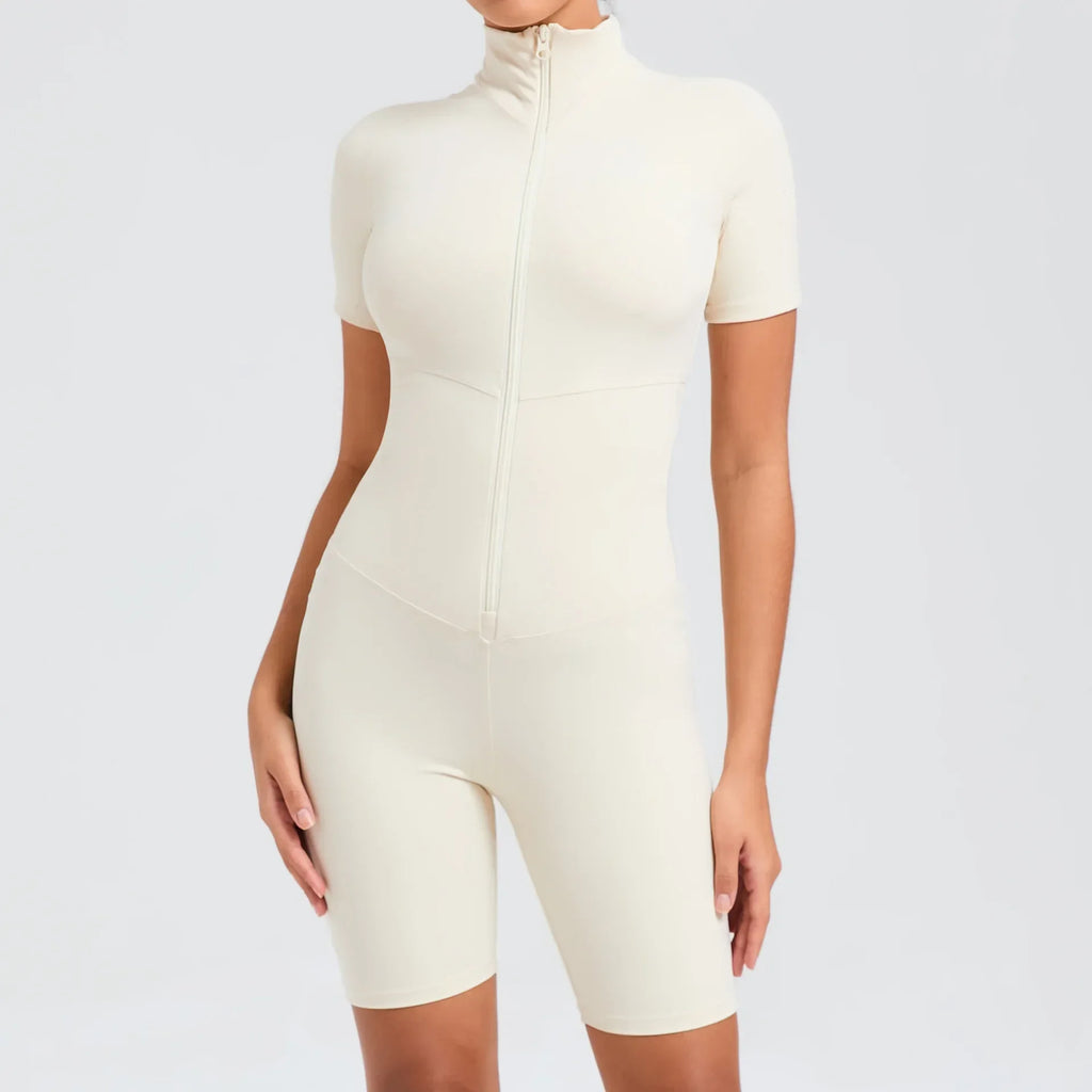 Core T-Sleeve Zip Romper Ivory