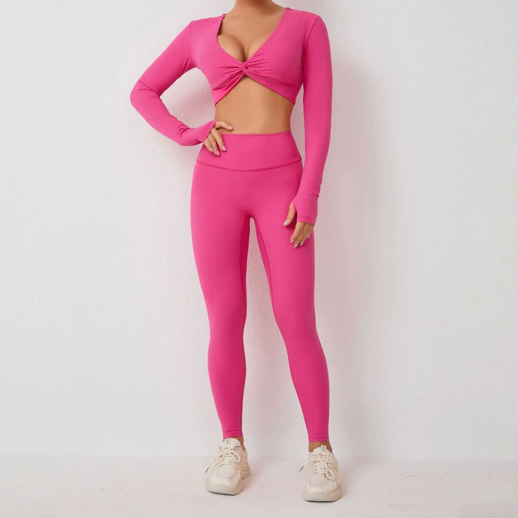 Winona Twist Longsleeve Top & Leggings Set Hot pink