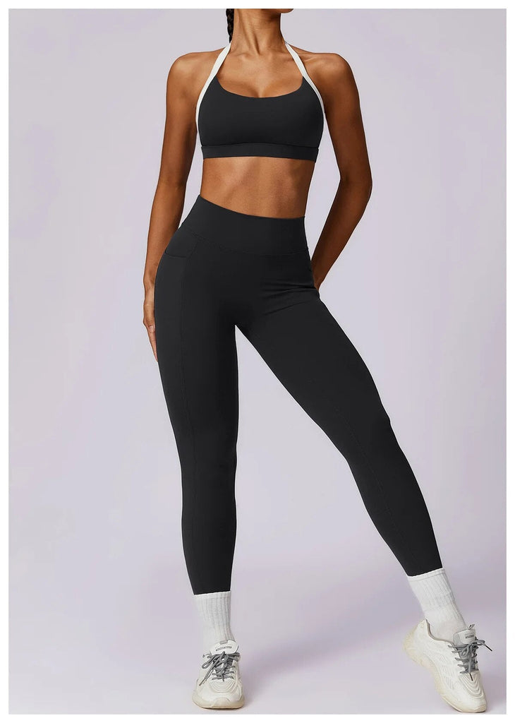 Noelle Contrast Top & Leggings Set Black