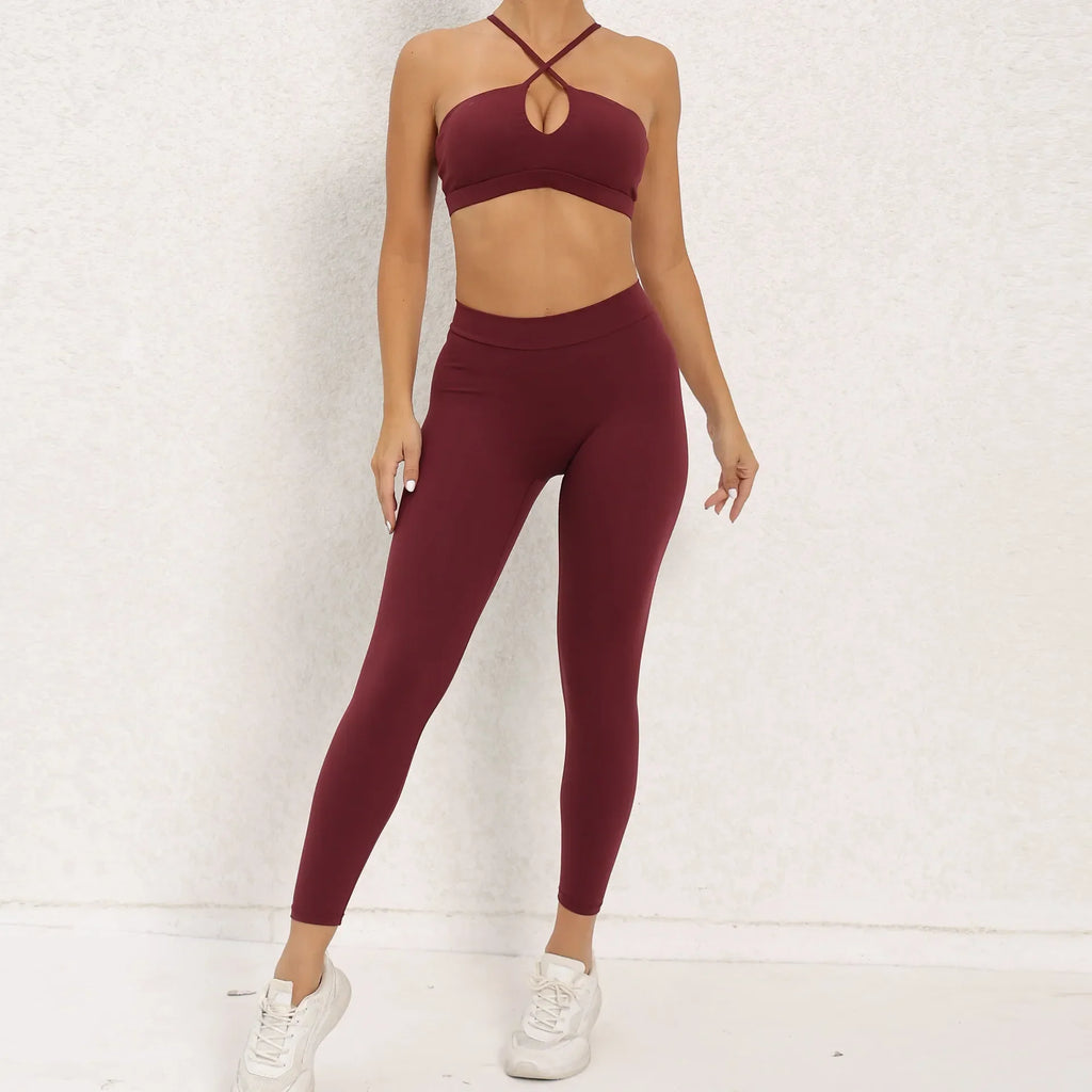 Nixi Cross Bra & Leggings Set Wine