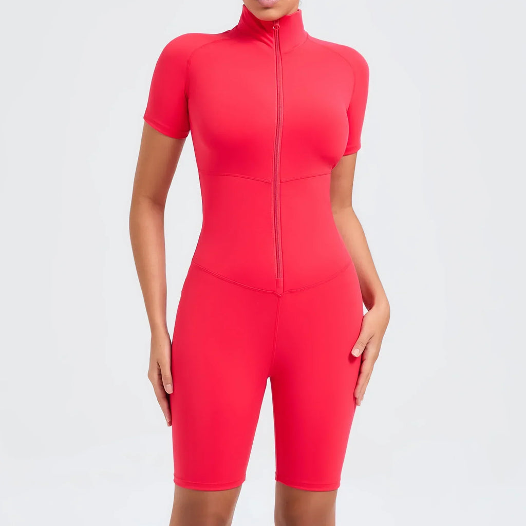 Core T-Sleeve Zip Romper Red