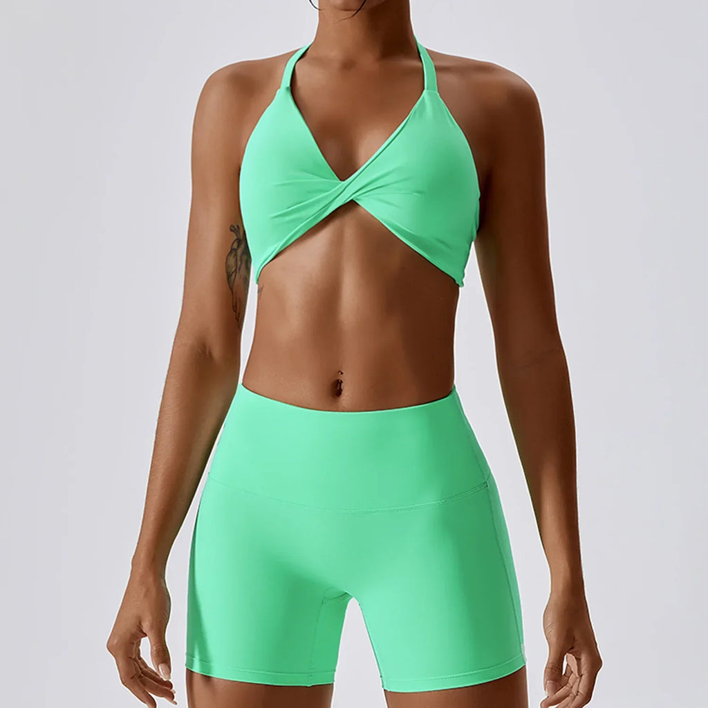 Ibiza Twist Bra Top & Shorts Set Spring green