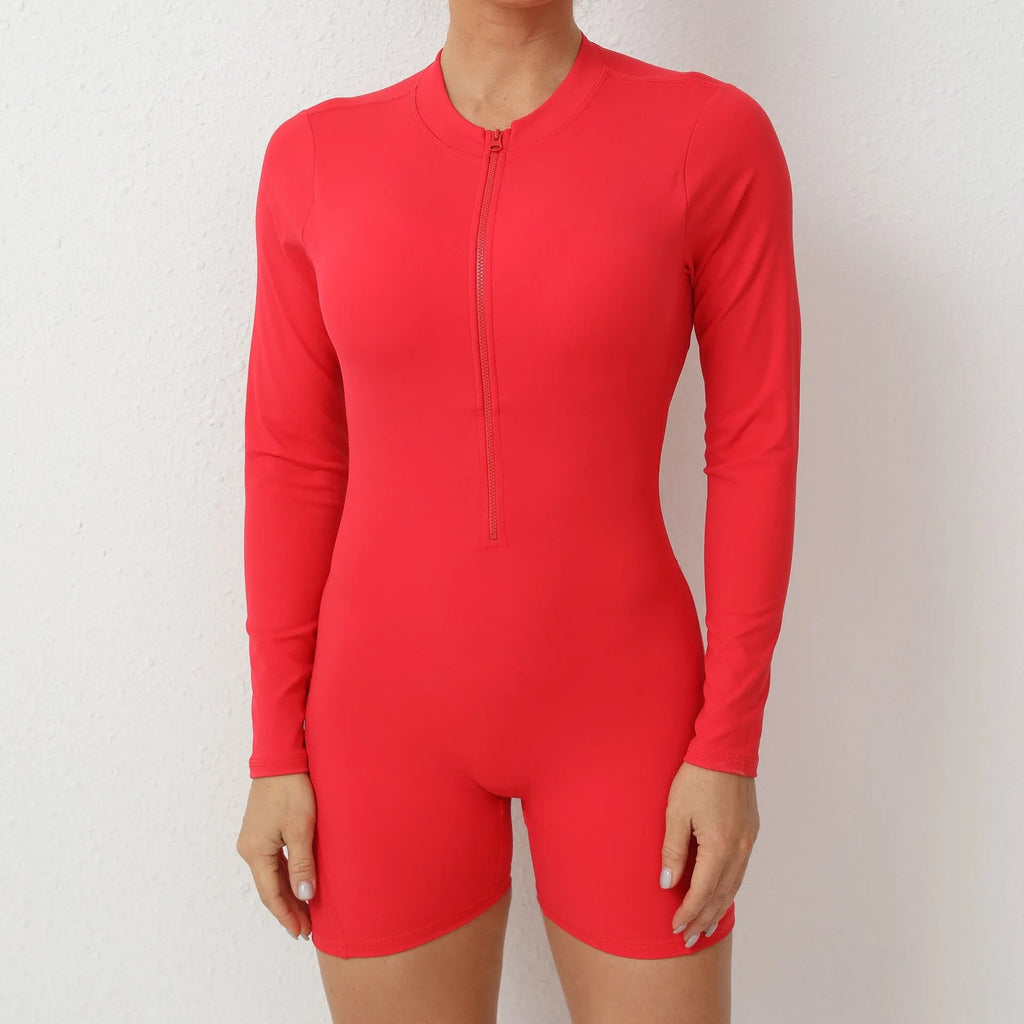 Essential Open Back Scrunch Romper Red