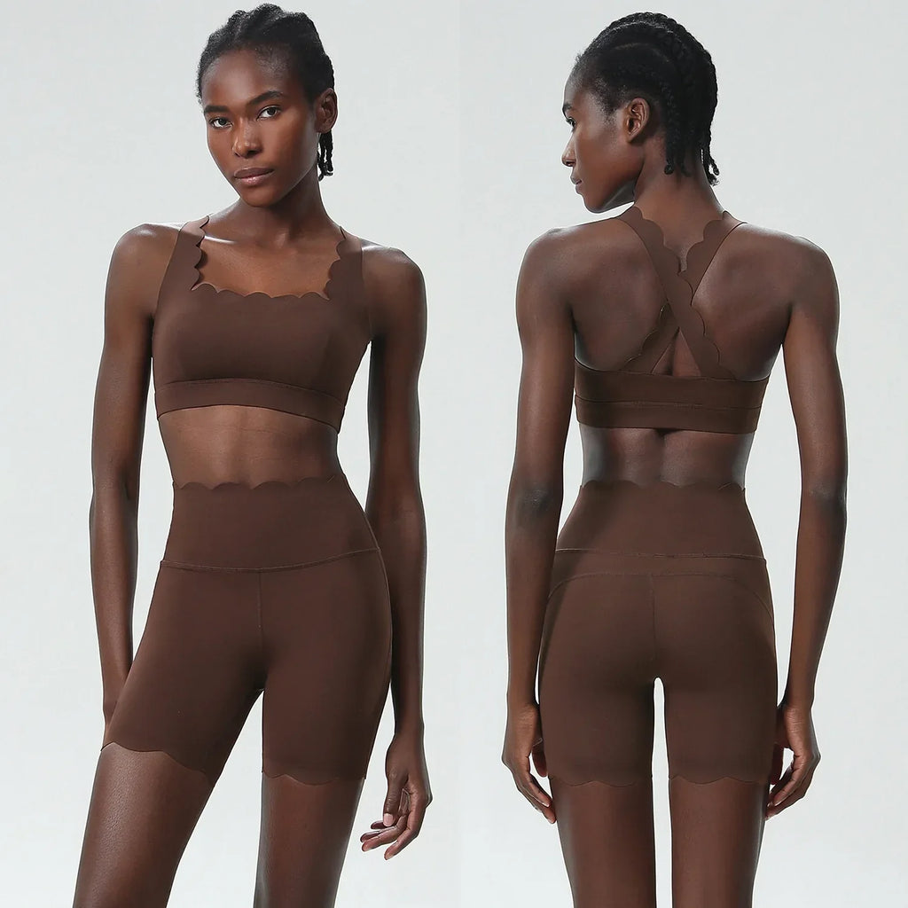 Scallop Square Top & Shorts Set Chocolate