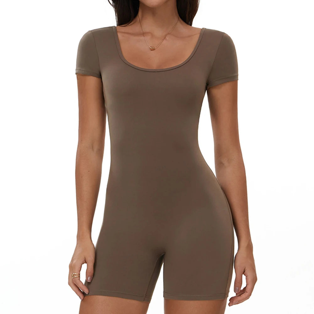 Summer T-Sleeve Scrunch Romper Coffee