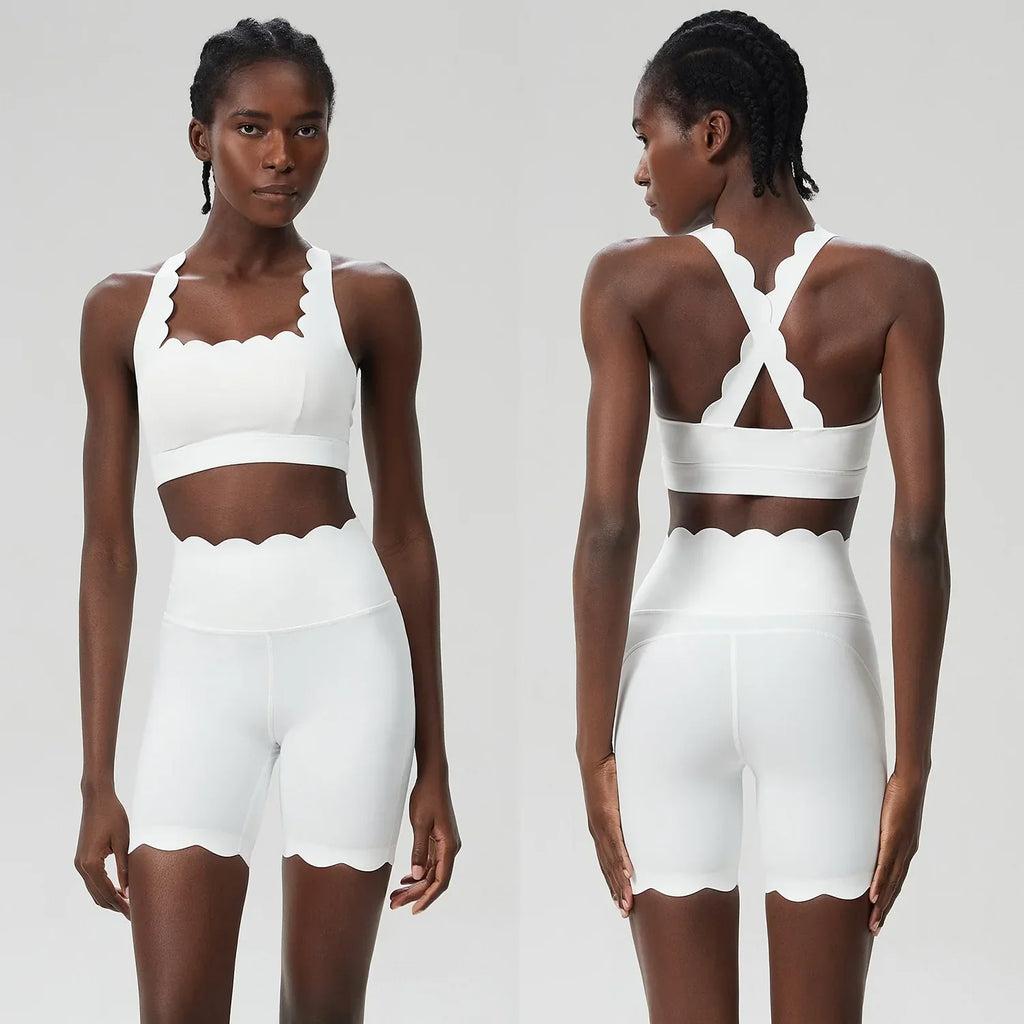 Scallop Square Top & Shorts Set White