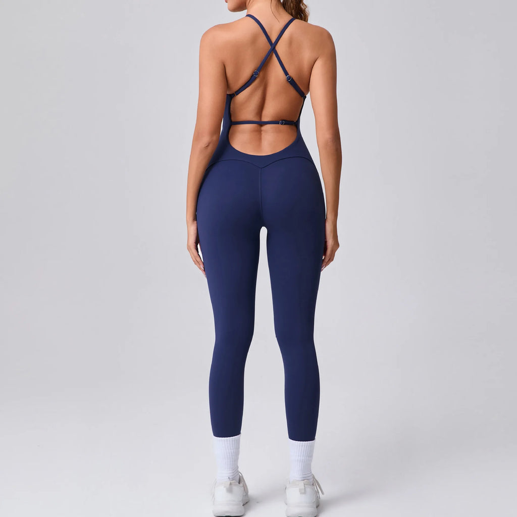Power Backless Bodycon Jumpsuit Navy
